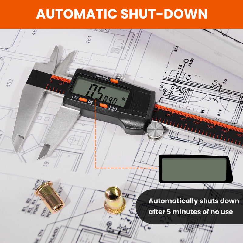 [Australia - AusPower] - HARDELL Digital Caliper, 0-8 Inch Measuring Tool Large LCD Screen,Stainless Steel,Auto-Off,Inch/Fractions/Millimeter Waterproof Caliper Digital Micrometer for DIY/Household/3D Printing 