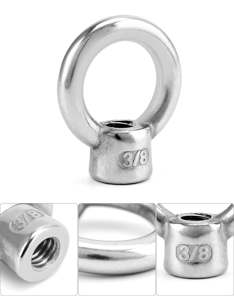 [Australia - AusPower] - QWORK Lifting Eye Nut, 10 Pack, 3/8" UNC Marine Grade Stainless Steel 316 3/8" 