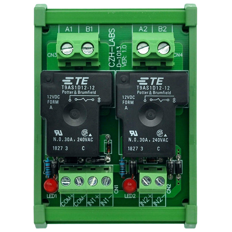 CZH-Labs DIN Rail Mount 12V Passive 2 SPST-NO 30Amp Power Relay Module.