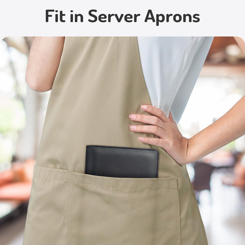 [Australia - AusPower] - Server Book High Volume, Expandable Server Books for Waitress, Waiter Book, Sturdy Leather Waitress Book with 2 Zipper Pockets and Magnetic Pocket, Server Books Booklet Fit Server Apron (Black) Black 