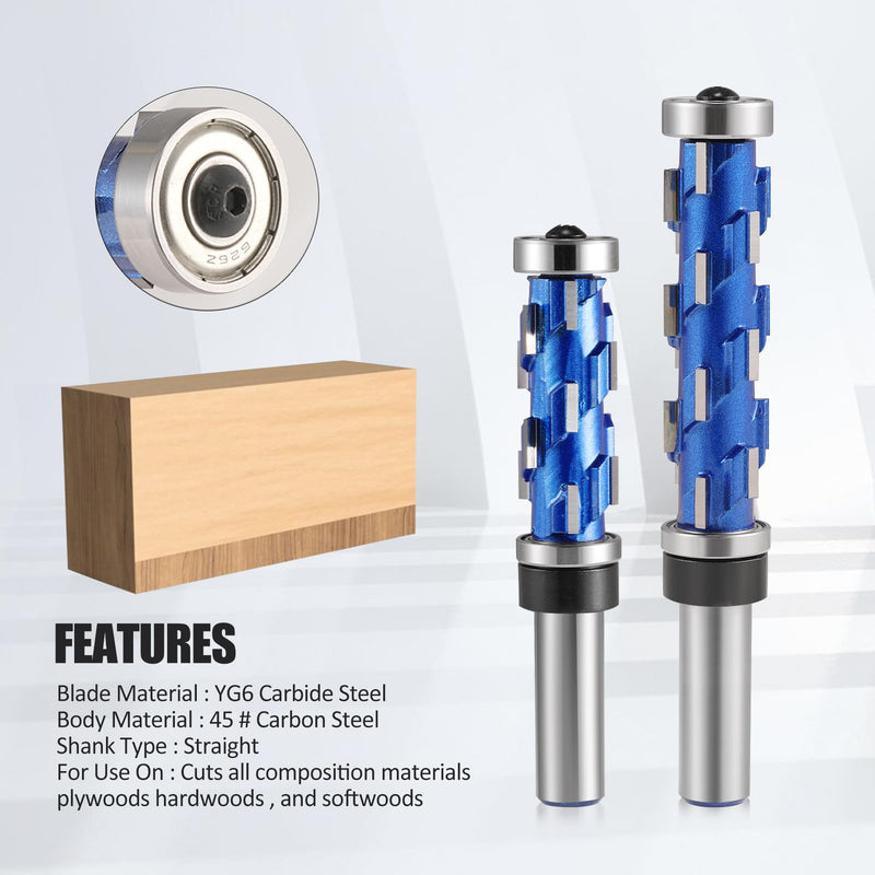 Flush Trim Router Bit 1/2" Shank, Double Bearings Flush Trim Bit 1/2 Spiral Trimming Bit, Wood Router Tool Hardwood Flush Cut Router Bit Router Template Bit for Wood MDF(2PCS) 1/2 inch shank (2PCS)