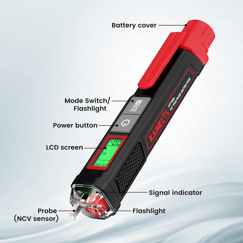 [Australia - AusPower] - KAIWEETS Voltage Tester/Non-Contact Voltage Tester with Signal Percentage, Dual Range AC 12V/70V-1000V, Live/Null Wire Tester, Electrical Tester with LCD Display, Buzzer Alarm, Wire Breakpoint Finder Red HT100s 