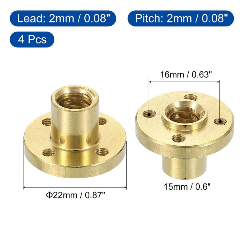 [Australia - AusPower] - uxcell 4 Pcs Tr8x2 Lead Screw Brass Nut, Trapezoidal Nut Linear Screw Acme Thread Screw Replacing Brass Nut (2mm Pitch, 1 Start, 2mm Lead) for 3D Printer Accessories 