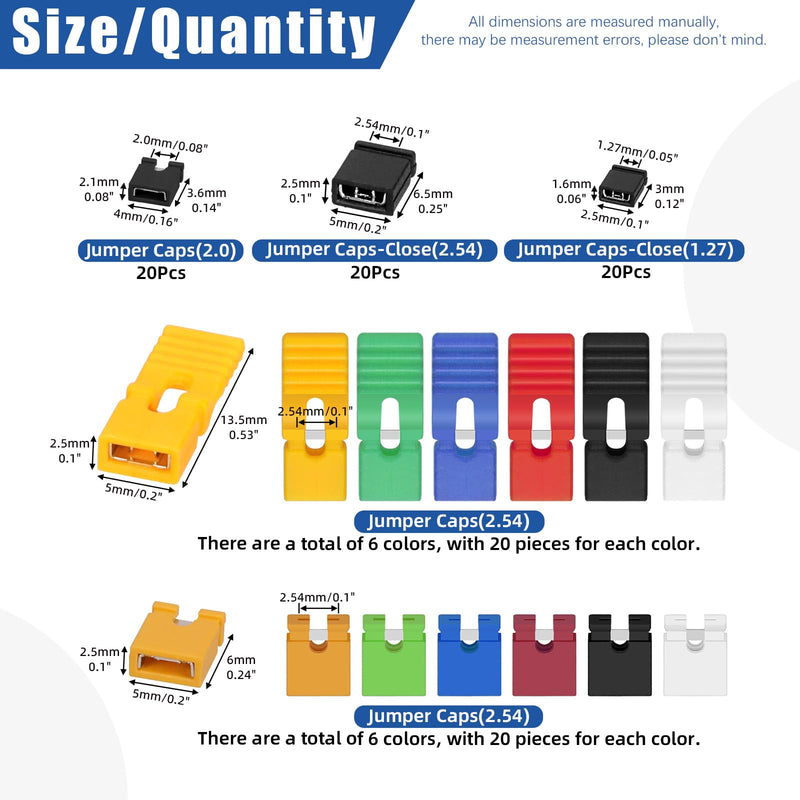 [Australia - AusPower] - Glarks 300pcs 1.27/2.0/2.54/mm Jumper Caps Kit, 6 Colors PCB Circuit Board Shunt Cap, Jumper Short Circuit Connection Pin Blocks, Standard Computer Jumper Caps for Arduino Raspberry Pi PCB PC DVD HDD 