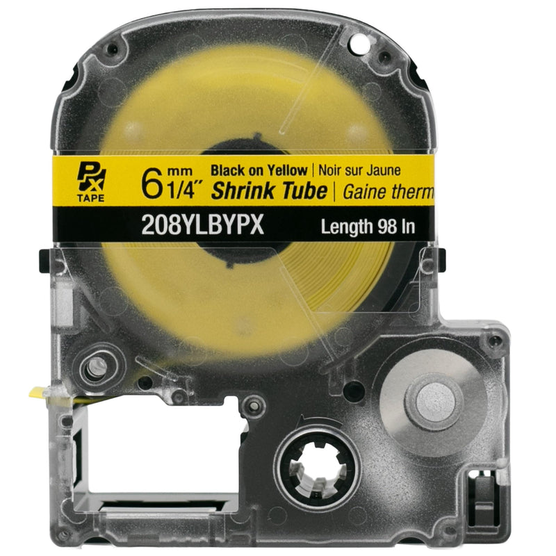 Epson LABELWORKS 208YLBYPX Genuine Tape Cartridge - Black on Yellow Shrink Tube Industrial Label Maker Tape - AWG 6-18, 1/4" (6MM) Wide, 8 ft (98") 8MM(6-18AWG)