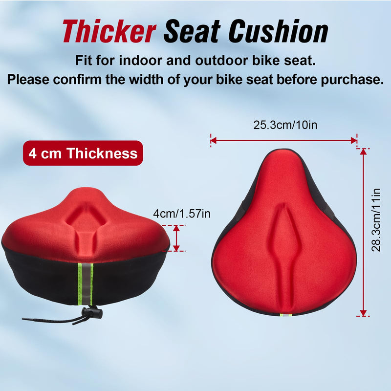 Zacro Bike Seat Cushion - Gel Padded Bike Seat Cover for Men Women Comfort, Extra Soft Exercise Bicycle Seat Compatible with Peloton, Outdoor & Indoor Bike Saddles Red Large