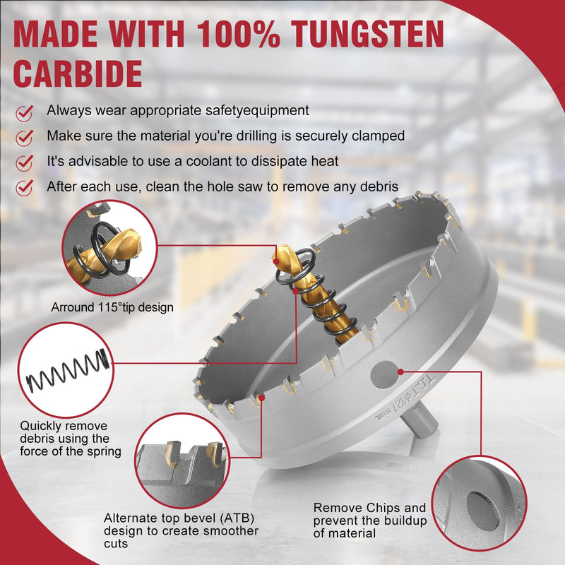 5 Inch Carbide Hole Saw with Titanium Plated Center Drill Bit, Heavy Duty TCT Hole Saw Metal Hole Cutter for Stainless Steel Iron Copper Brass Aluminum Alloy 5 inch