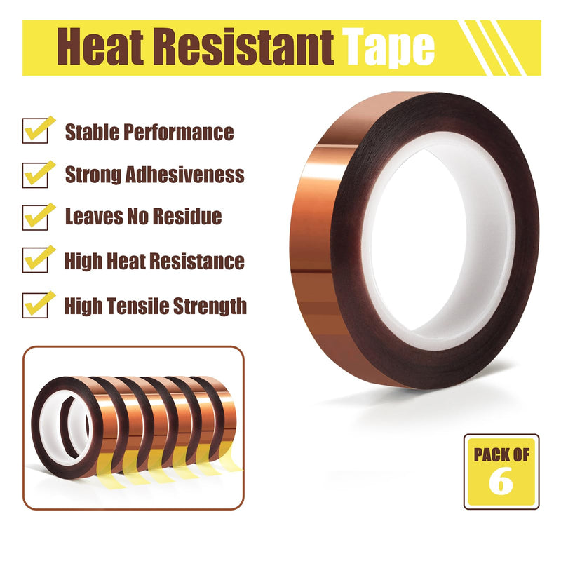 [Australia - AusPower] - 6 Rolls 10mm x16m(52FT) Heat Tape High Temperature Heat Resistant Tape Heat Transfer Tape for Heat Sublimation Press Vinyl,No Residue 
