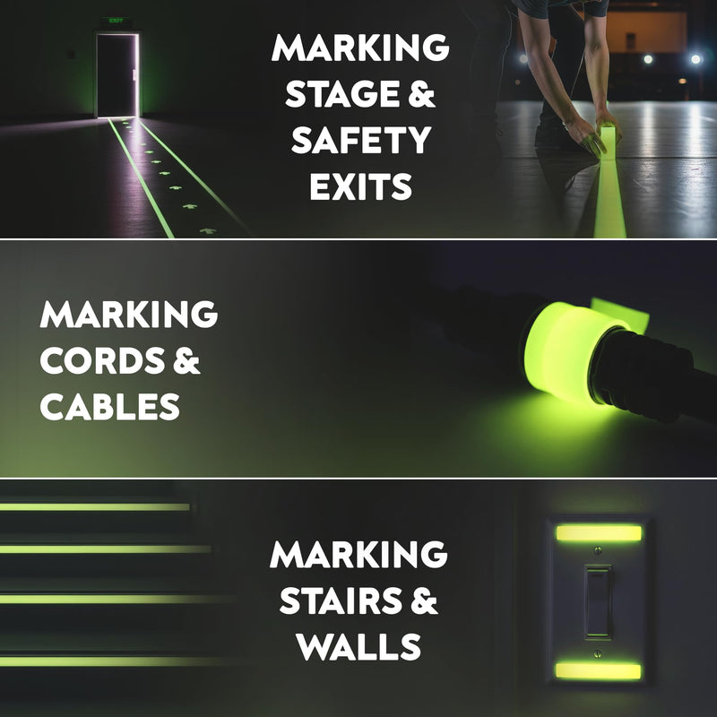 Pro Tapes PRO GLOW Glow in the Dark Vinyl Tape–Fluorescent Tape–Decorative and Safety Luminous Tapes–Best for Indoor Safety, Egress Markings, Signage, Theater–Water and Weather-Resistant–1/2”x10yds