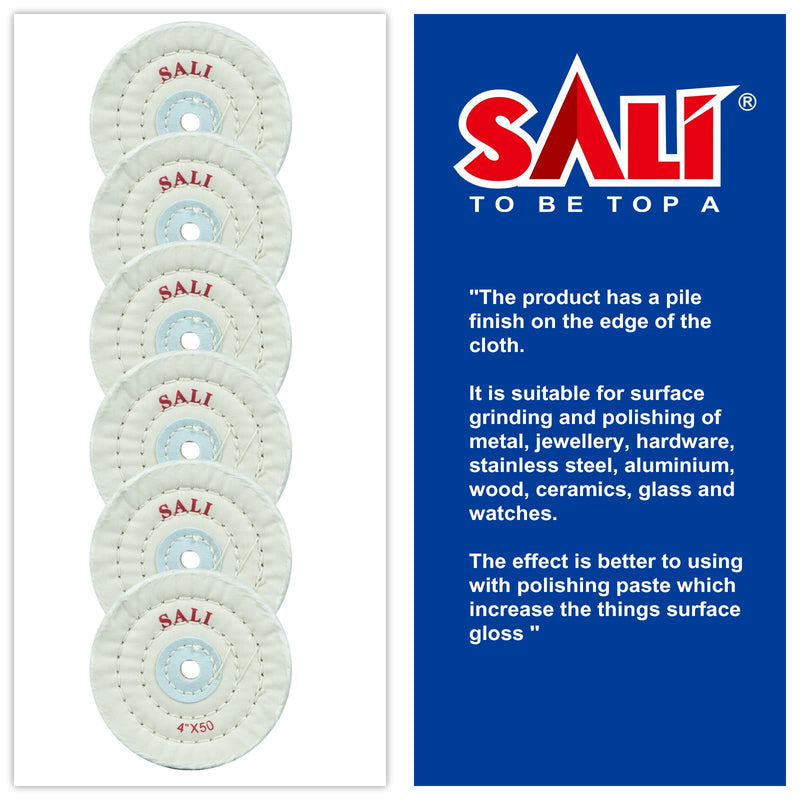 [Australia - AusPower] - SALI 6 Pack Polishing Wheel for Bench Grinder Buffing Wheel 4 inch White Cotton (50 Ply) for Buffer Polisher Medium Polish Pad with 1/2 Inch Arbor Hole fine 