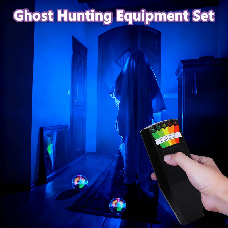 Ghost Hunting Equipment Kit, Include 1 pc Emf Meter and 4 pcs Motion Light up Cat Balls, Paranormal Equipment,Home and Office EMF Detection Emf Meter with ball