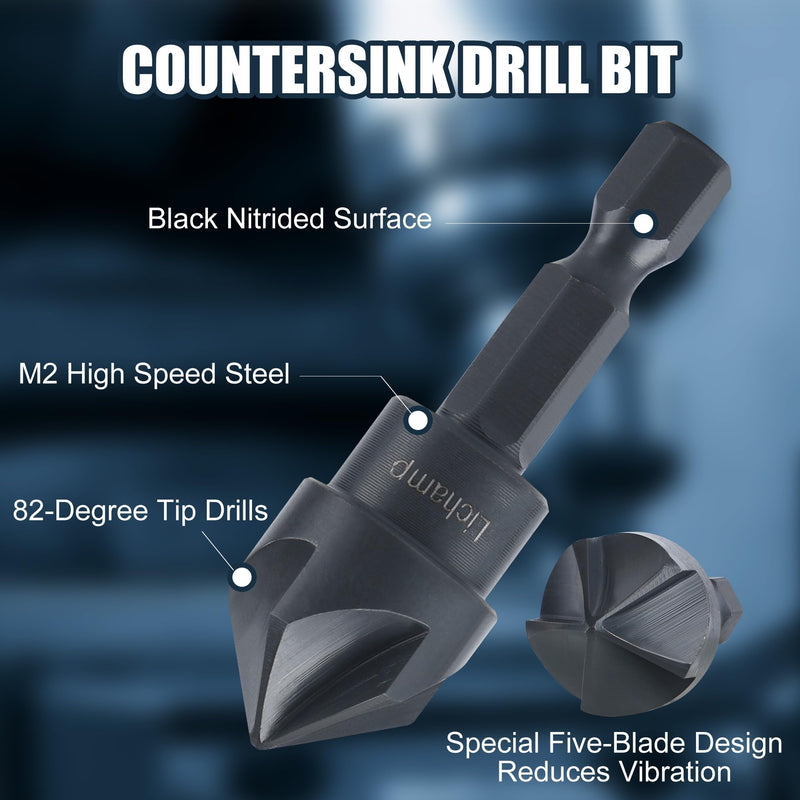 [Australia - AusPower] - Lichamp Tungsten Carbide Chamfer Tool 1/8" to 1-7/16" with Countersink Drill Bit 1/8" to 5/8", Tungsten Carbide Chamfer Bit Burr Remover for Damaged Metal Screws Bolts and Fasteners 