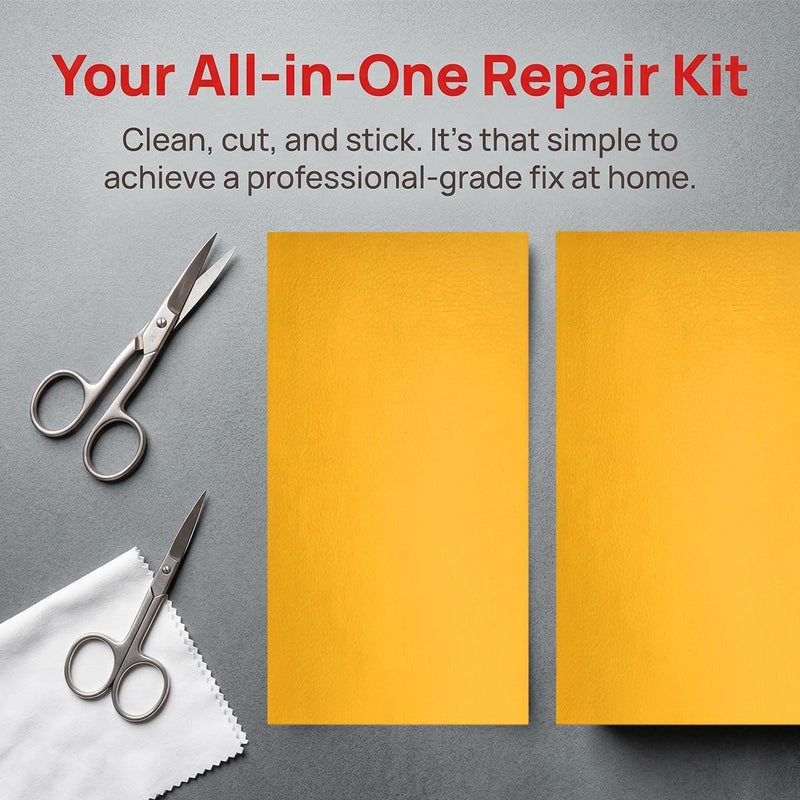 2PCS Car Leather Repair Patch Tape, 4 x 8 Inch Self Adhesive Portable Vehicle Seat Vinyl Repairs Kit, Automotive Interior Furniture Restoration Kit, Universal for SUV RV Truck (Yellow) Yellow