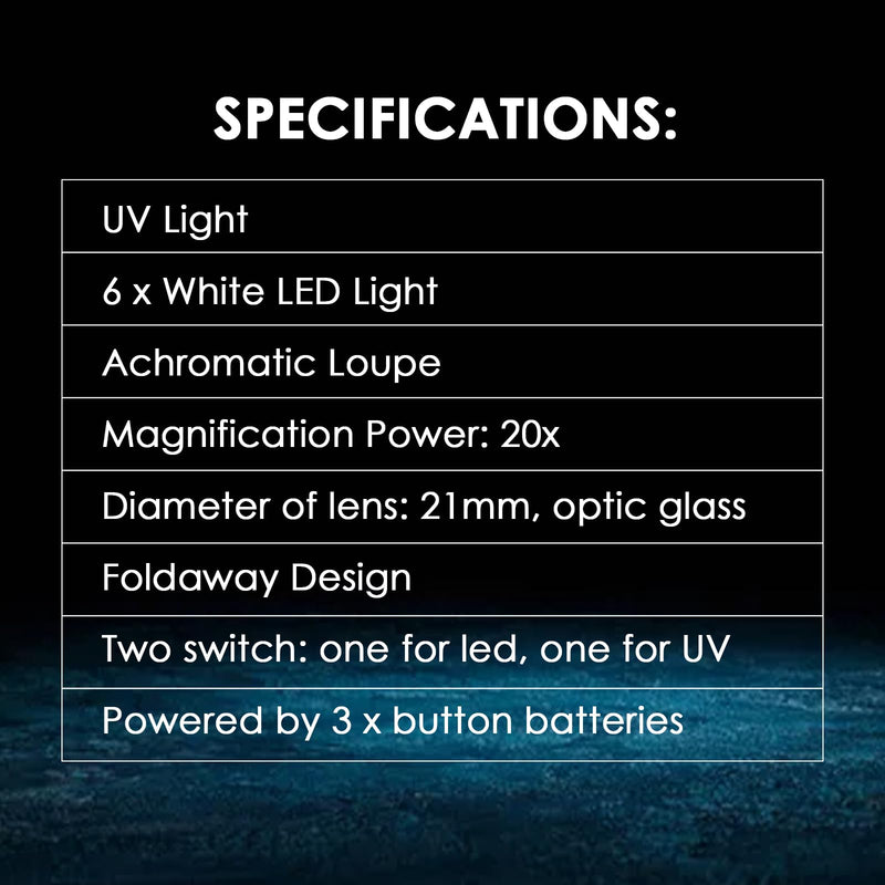 [Australia - AusPower] - Generic Mini Jeweler Loupe 20x Magnifier with LED and Uv Light 20x Magnification 