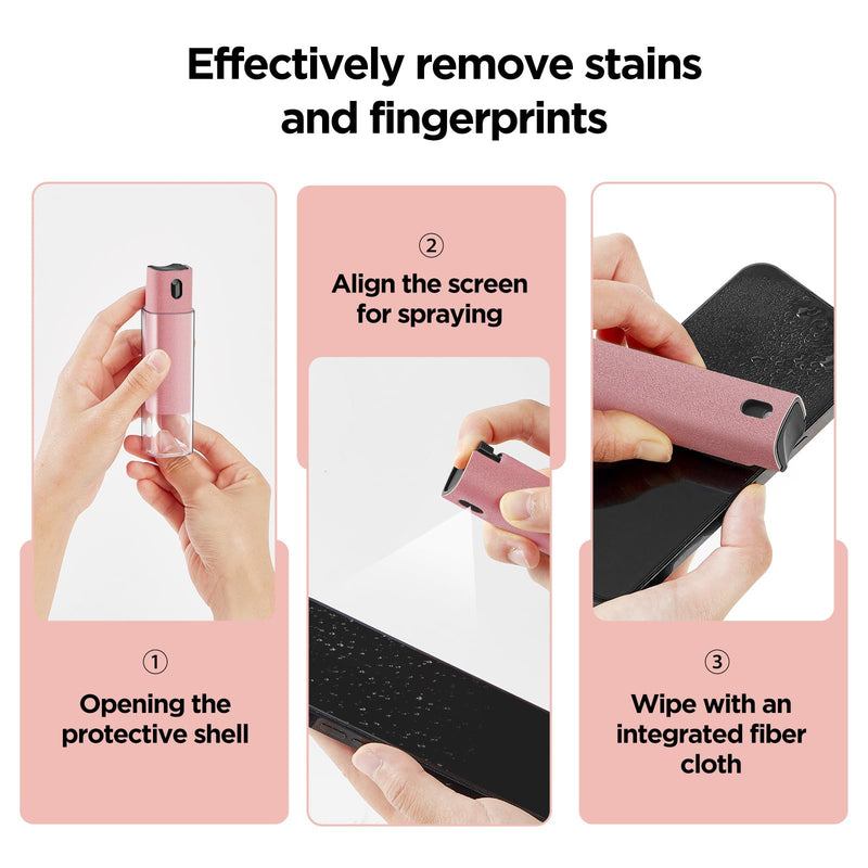 [Australia - AusPower] - YTT Screen Cleaner, All-in-One Spray & Wipe Cleaner, with Transparent Protective Shell for All Phones, Laptop and Tablet Screens (Pink) Pink 