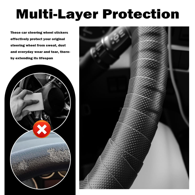 2PCS 3.4FT Leather Steering Wheel Wrap Tape,Non-Slip & Comfort Grip Steering Wheel Tape for Reducing Hand Fatigue,Universal Car Wheels Cover for Car,Bike,Motorcycle Black