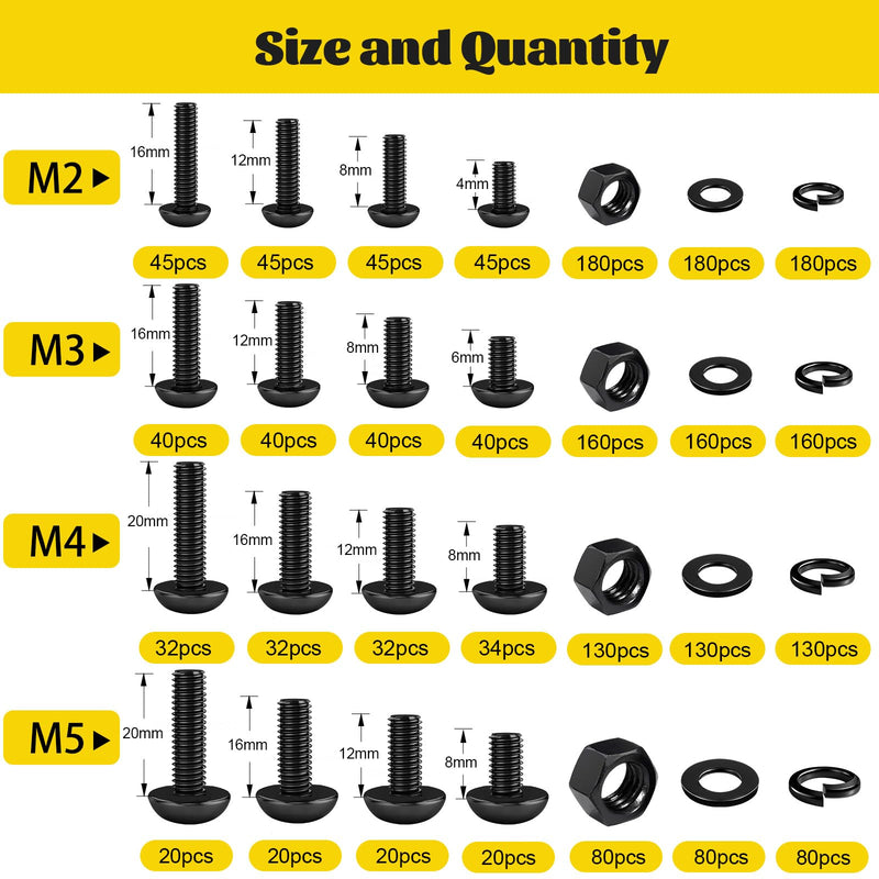 [Australia - AusPower] - 560PCS M6 Hex Socket Button Head Bolt Assortment Kit & 2200PCS M2 M3 M4 M5 Hex Socket Button Head Bolts Assortment Kit, Black Zinc Plated 