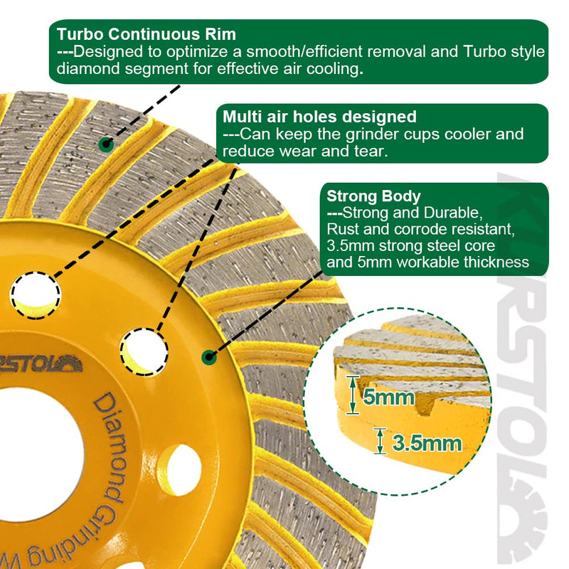 [Australia - AusPower] - Diamond Grinding Cup Wheel - 4.5"/115mm Turbo Row Angle Grinder Cup Wheel for Cutting,Grinding,Smoothing,Shaping Concrete,Marble,Granite,Masonry,Brick 7/8"-5/8" Arbor 4.5" Turbo 