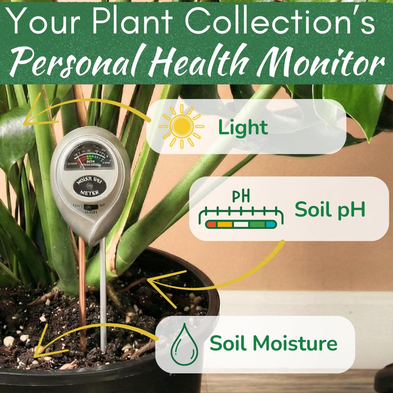 [Australia - AusPower] - Houseplant Health Meter – 3-in-1 Tool to Prevent Overwatering, Root Rot & Leaf Burn | Test Soil Moisture, Sunlight & pH | Simple, Easy, Battery-Free | Suitable for Indoor, Outdoor & Potted Plants 
