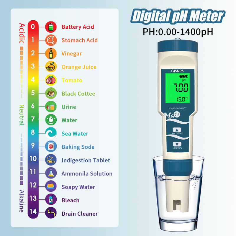 [Australia - AusPower] - PH Meter, Hydrogen Water Tester, Digital 4-in-1 PH ORP H2 Temp Meter with ATC, H2 Water PPB/PPM Meter, 0.01 Resolution High Accuracy PH Tester for Drinking Water 