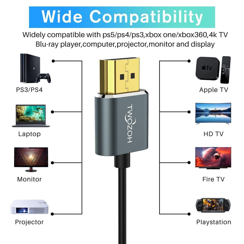 Twozoh Slim 4K HDMI Cable 1.6FT 10 Pack, Ultra Thin & Flexible Skinny HDMI to HDMI 2.0 Cord Support 4K/60HZ 18gbps Laptop, Monitor, PS5, PS4, Xbox One, Fire TV THIN HDMI 10-Pack