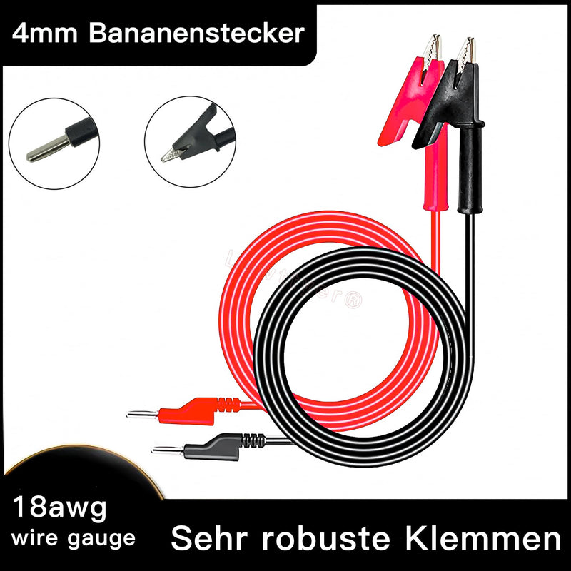 [Australia - AusPower] - 4 mm Banana Plug Crocodile Clips Test Probe Test Lead Set with Crocodile Clips Cable 3.3 ft / 1 m 18 AWG for Multimeter Red and Black 
