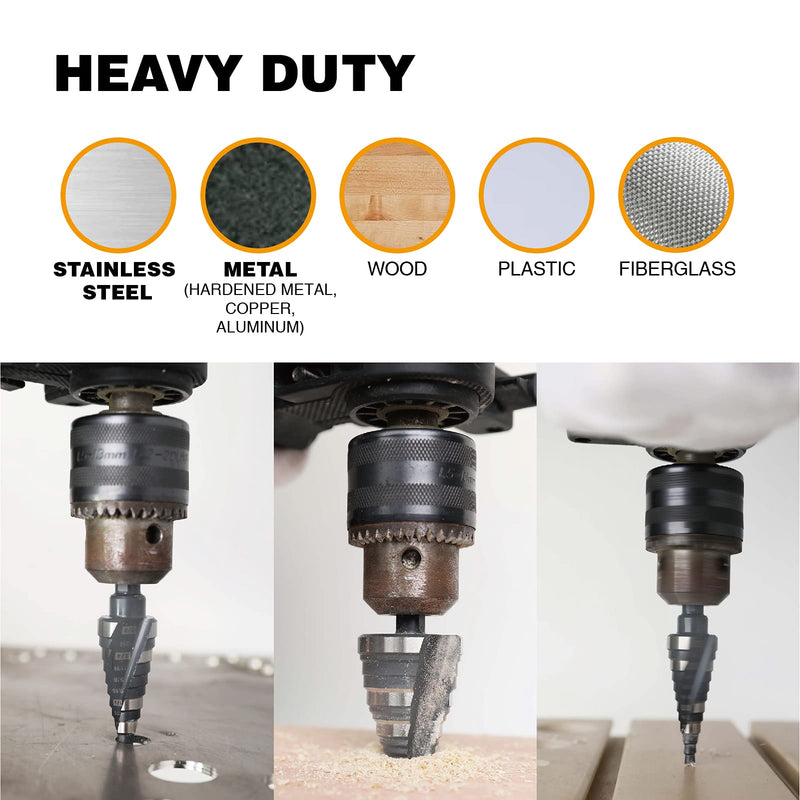 [Australia - AusPower] - 1/4 to 1-3/8 Inch Step Drill Bit Straight Grooved Double Fluted, M2 High Speed Steel Drill bits for Hole Drilling in Stainless Steel, Copper, Aluminum, Wood, Plastic 1/4" - 1-3/8"?Straight) 