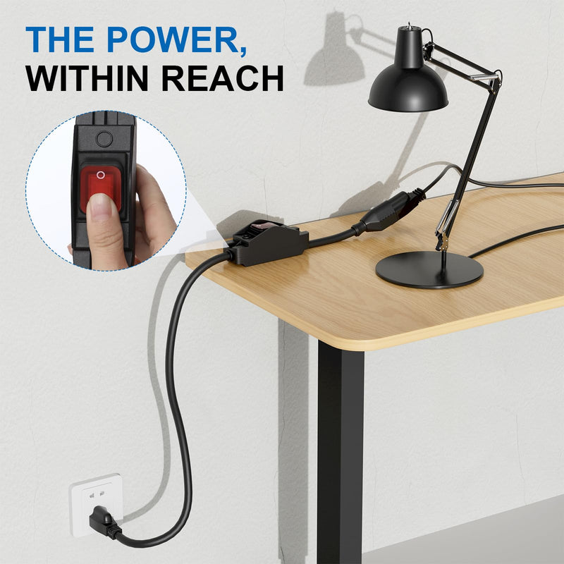 10FT Extension Cord with Switch, Outdoor Waterproof On Off Switch Near Receptacle, 14AWG 3-Prong Grounded SJTW Power Cord, Heavy Duty 15A 125V for Lights and Equipment 10FT