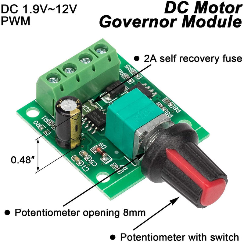 [Australia - AusPower] - RUNCCI-YUN 2pcs 1.8V 3V 5V 6V 7.2V 12V 2A PWM Motor Speed Controller, DC Speed Controller 12V, Motor Speed Switch Controller LED Volt Regulator Speed Controller 
