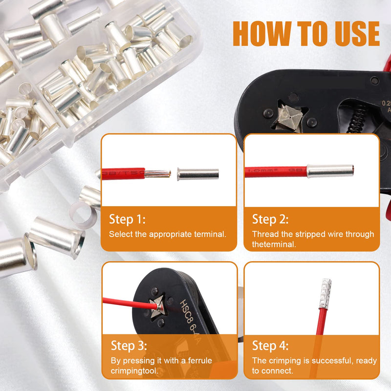 [Australia - AusPower] - 166 Pcs Wire Ferrules Kits Silver Plated Copper Crimp Terminal Connector 8 Sizes AWG (1/0 2/0 2 4 6 8 10 12) Sleeves Insulated Cord Pin End Terminal M-020 166PCS 