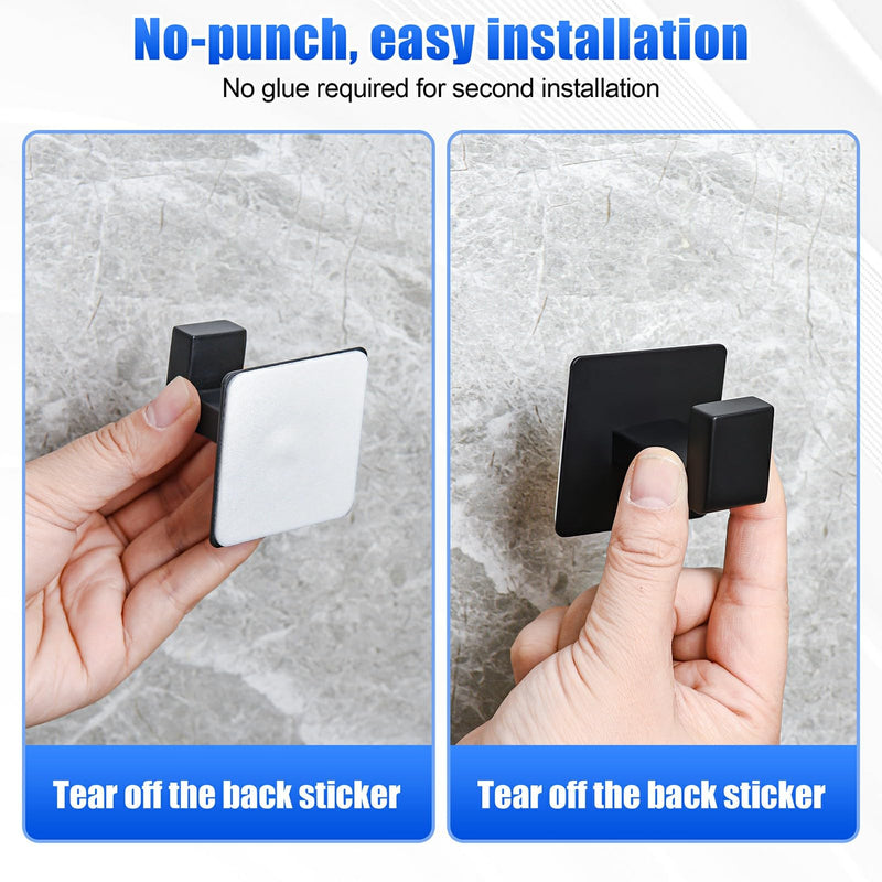 Self-Adhesive Bathroom Hardware Set 5 Pieces, Matte Black Stainless Steel Towel Bar Set, Includes 24Inch Single Rod, Towel bar,Toilet Paper Holder, Single Hook, Bathroom Towel Rack Set (Matte Black)