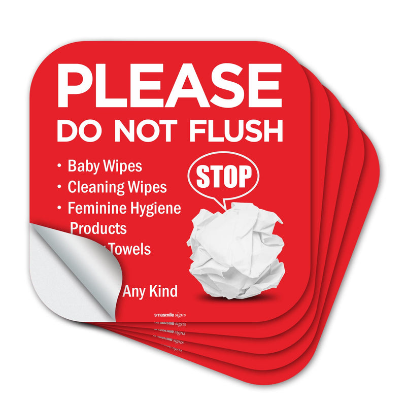 [Australia - AusPower] - Please Do Not Flush Sign 5 Pack 6"x 6" Please Do Not Flush Anything Except Toilet Paper Sign Self Adhesive Decal 