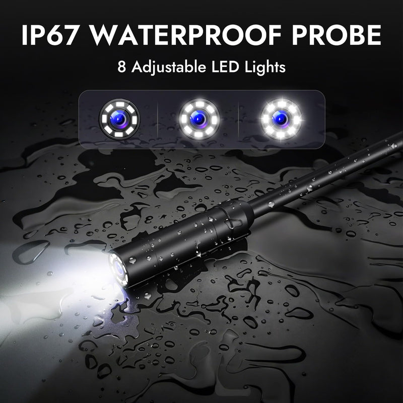 [Australia - AusPower] - Endoscope Borescope Camera with Light, 4.3" IPS 1920P HD Inspection Camera, 7.9mm IP67 Waterproof with 8 Adjustable LEDs, 16.5FT Semi-Rigid Snake Cable for Sewer, Automotive Engine, Pipe, HVAC 