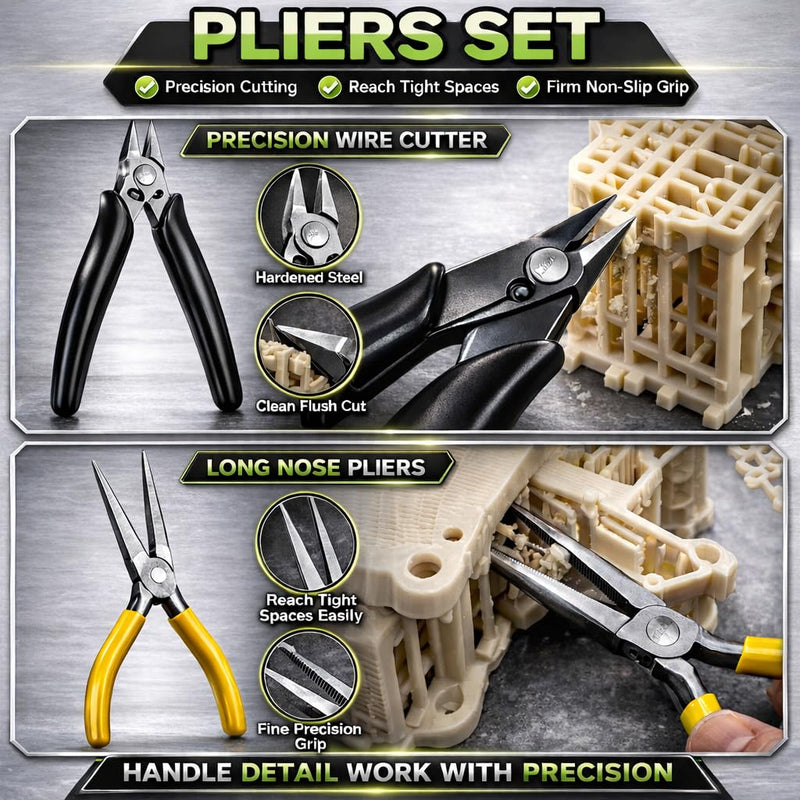 3D Printer Tools Kit, 46PCS 3D Printing Accessories for FDM SLA Resin Printers, Includes Nozzle Cleaning Kit, Print Removal Tools, Deburring Tool, Files, Flush Cutters, Pliers,Tweezers & More