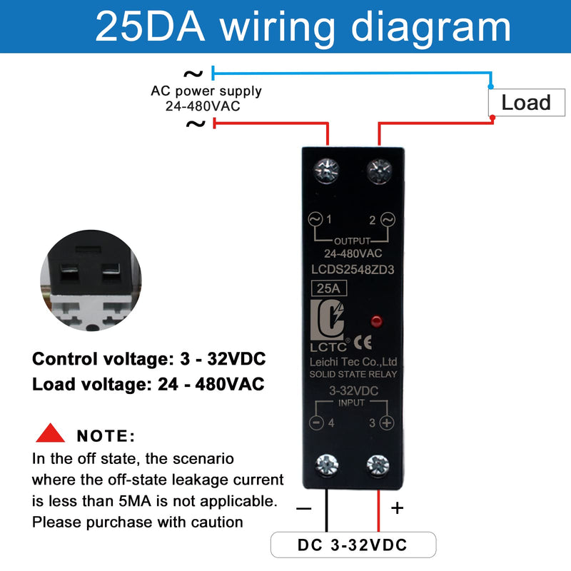 [Australia - AusPower] - 12V Dc SSR 25 DA Solid State Relay DC to AC (Input 3-32V DC Output 24-480V AC) with Radiator, 25A SSR Relay with Fan relé de estado sólido (DC to AC 25A) 