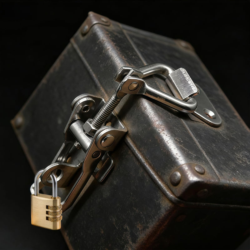 [Australia - AusPower] - Thickened Stainless Steel Toggle Latch Clamp Horizontal or 90 Degree Right Angle Adjustable Buckle with Keyhole 4 Pieces 