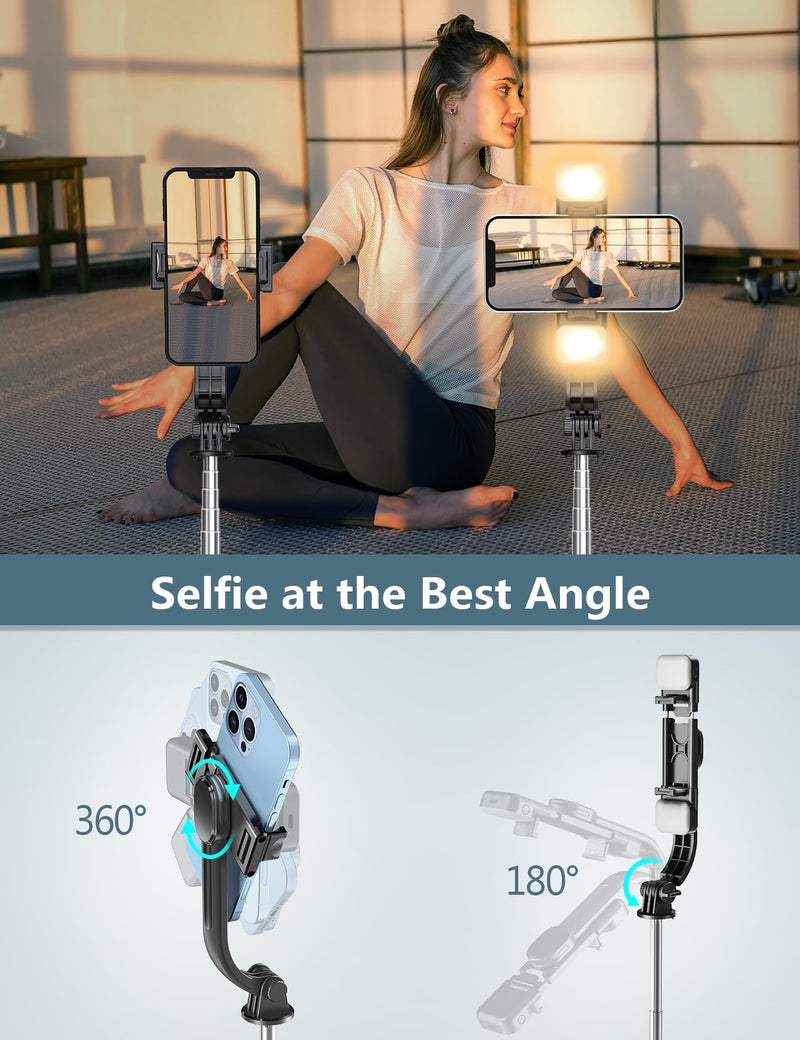 [Australia - AusPower] - Selfie Stick Tripod with Light, 45'' Selfie Stick with Wireless Remote, Portable Phone Tripod Compatible with iPhone 15 Pro Max/15/14 Pro/14/13, Samsung S22/ S23 Ultra/Android Smartphone Black 