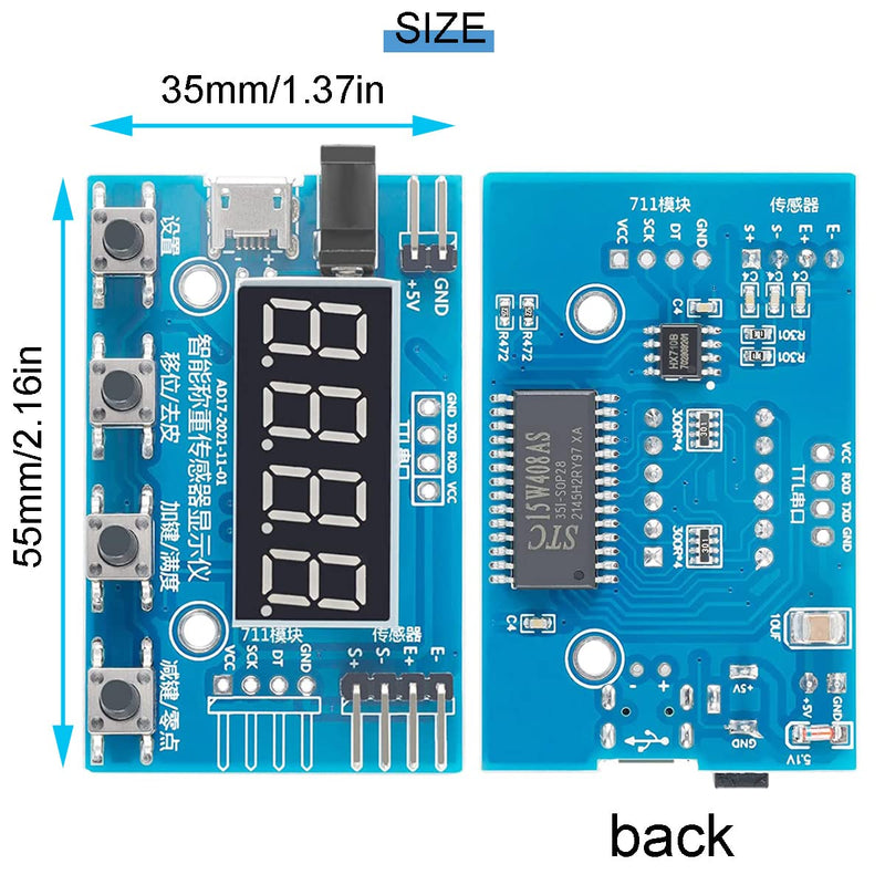 [Australia - AusPower] - HX711 Digital Load Cell Module A/D Module Weight Pressure Sensor Display 24 Bit Weighing Meter Electronic Scale Display Meter with Micro USB Cable without stand 