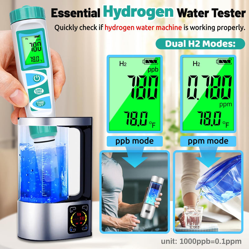 [Australia - AusPower] - pH H2 Tester for Hydrogen Water Bottle TDS ORP Meter for Testing Drinking Water PPM EC Meter for Water Hydroponics 6 in 1 pH H2 ORP TDS EC Temp Meter for Pool, Kombucha, Brewing 6 in 1 tester 