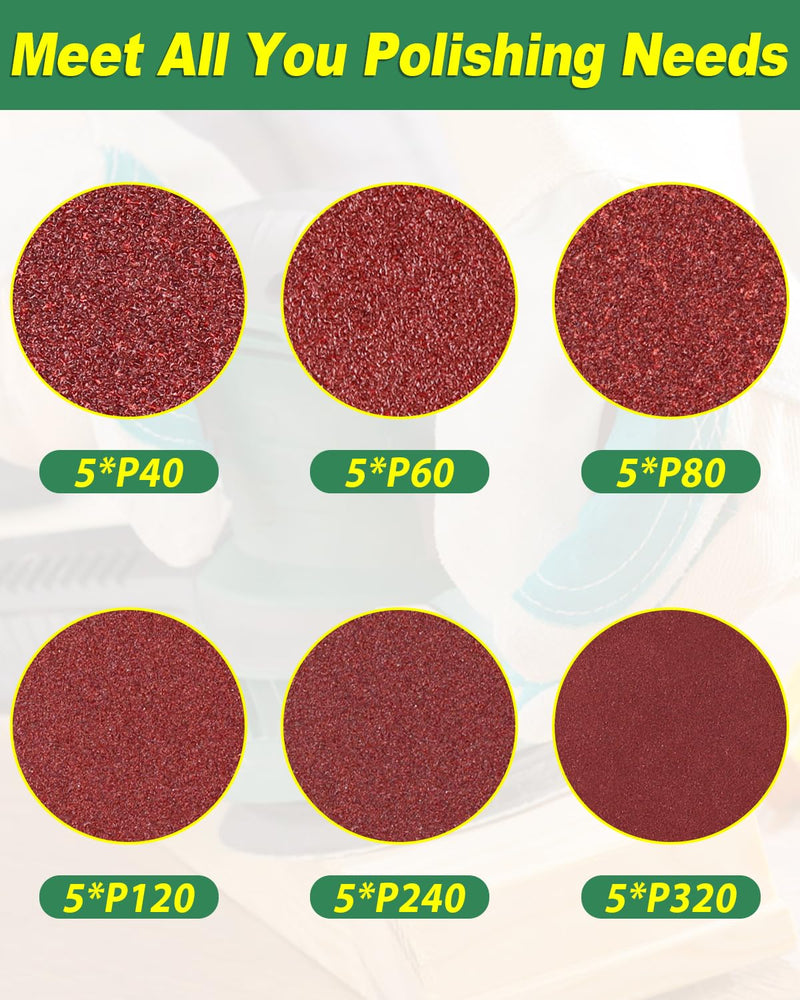 [Australia - AusPower] - Bolatus 30 Piece Sandpaper Set 125 mm Velcro, 8 Hole Sanding Discs Round for Random Orbital Sander (with Grit 40/60/80/120/240/320) Pack of 30 40/60/80/120/240/320 grit 