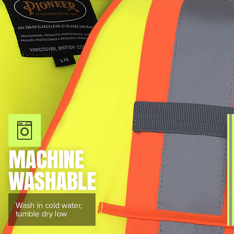 Pioneer Hi Vis Sleeved Safety Vest For Men & Women - Class 3 - Reflective Tape, Breathable - Pockets - Yellow/Green Medium