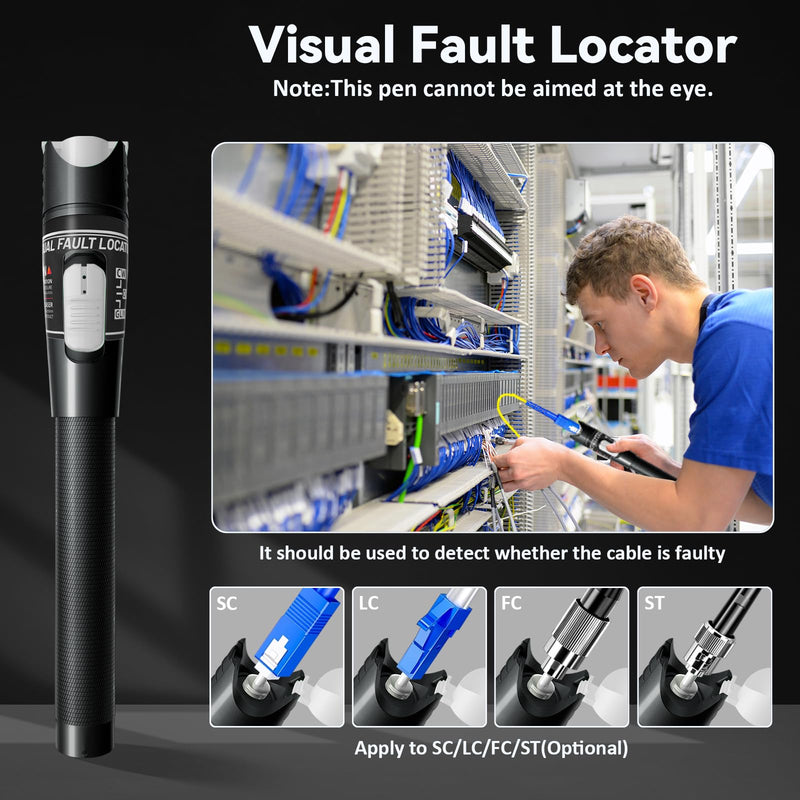[Australia - AusPower] - Visual Fault Locator - 80KM High-Power VFL Fiber Optic Tester Kit with FC/LC/SC/ST Compatibility - Single Mode 9/125μm for Long-Distance Fiber Testing 80mW VFL + FC/LC Connector 