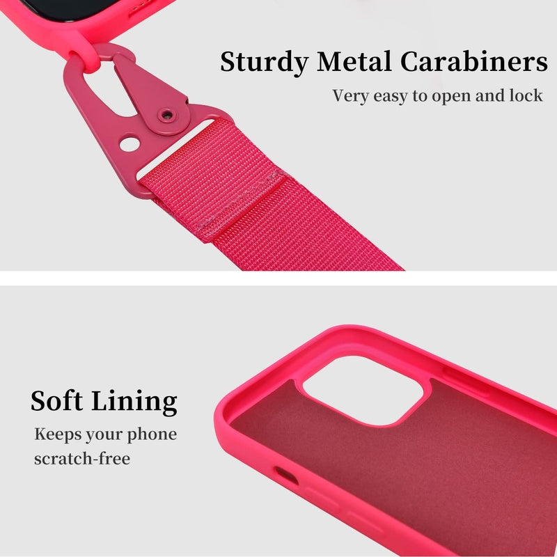 [Australia - AusPower] - Compatible with iPhone 15 Pro Max Case with Lanyard Crossbody iPhone Case with Strap Adjustable Shockproof Drop Protection Silicone Phone Cover for iPhone 15 Pro Max 6.7’’ Neon Pink 