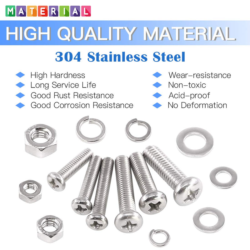 [Australia - AusPower] - Glarks 510 Pieces Pan Head Stainless Steel Screws Nuts Lock and Flat Gasket Washers Assortment Kit Pan Head Screws 