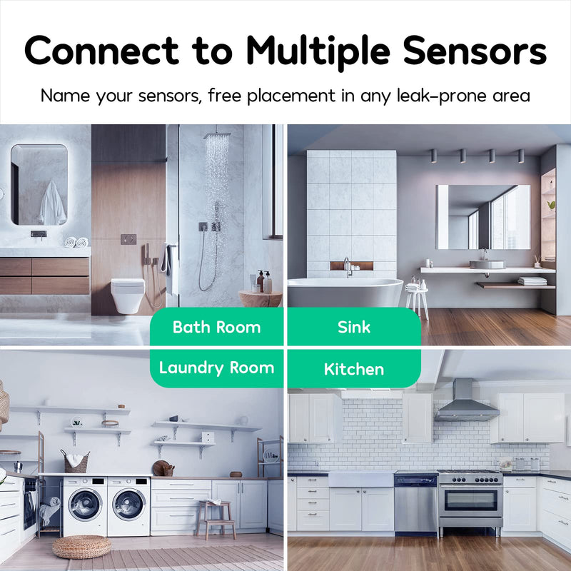 Winees WiFi Water Leak Detector for Home, 3 Pack Water Sensors with 100dB Adjustable Alarm, Leak Alert Email&SMS Notification, 200M Transmission for Basement, Bathroom, Laundry, IFTTT, 2.4G WiFi Only S1 Plus