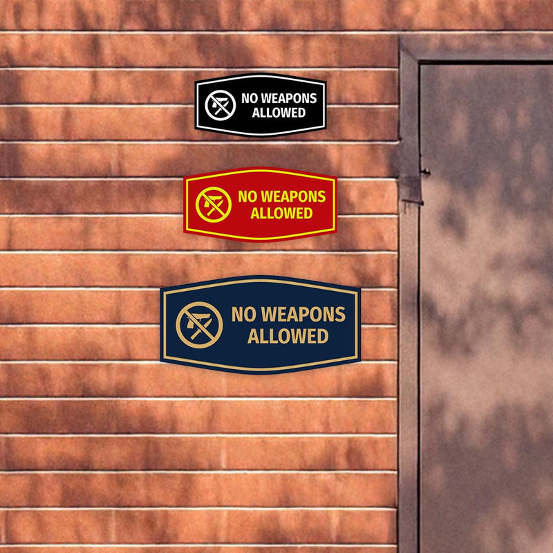Signs ByLITA Fancy No Weapons Allowed Sign with Adhesive Tape (Brushed Silver) - Small (5 Pack) 3 x 6" - Small (5 Pack) Brushed Silver