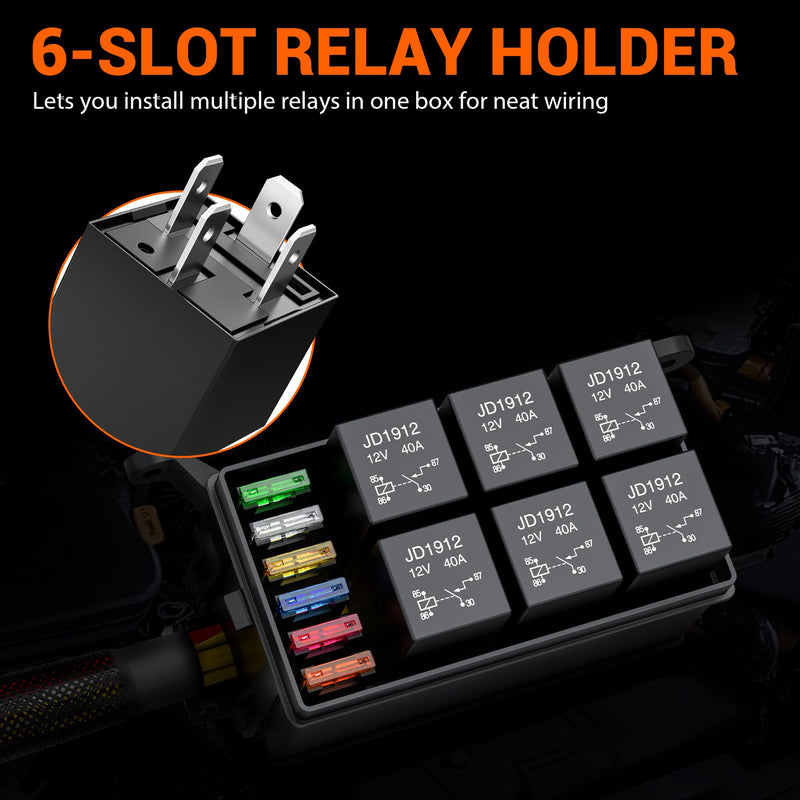 [Australia - AusPower] - 12V Fuse Relay Box 6 Way Pre-Wired Waterproof Relay Box 6 Slot ATC/ATO Fuse Relay Block Universal Relay Panel for Automotive Car Marine Boat 