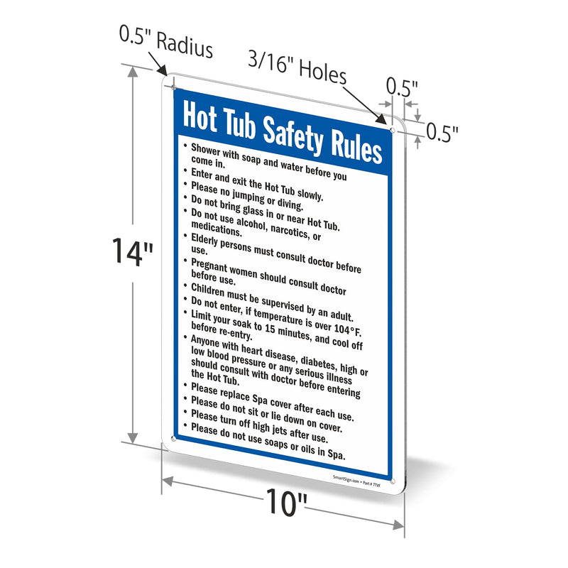 SmartSign-S-4896-Pl "Hot Tub Safety Rules" Sign | 10" x 14" Plastic - Black/Blue on White