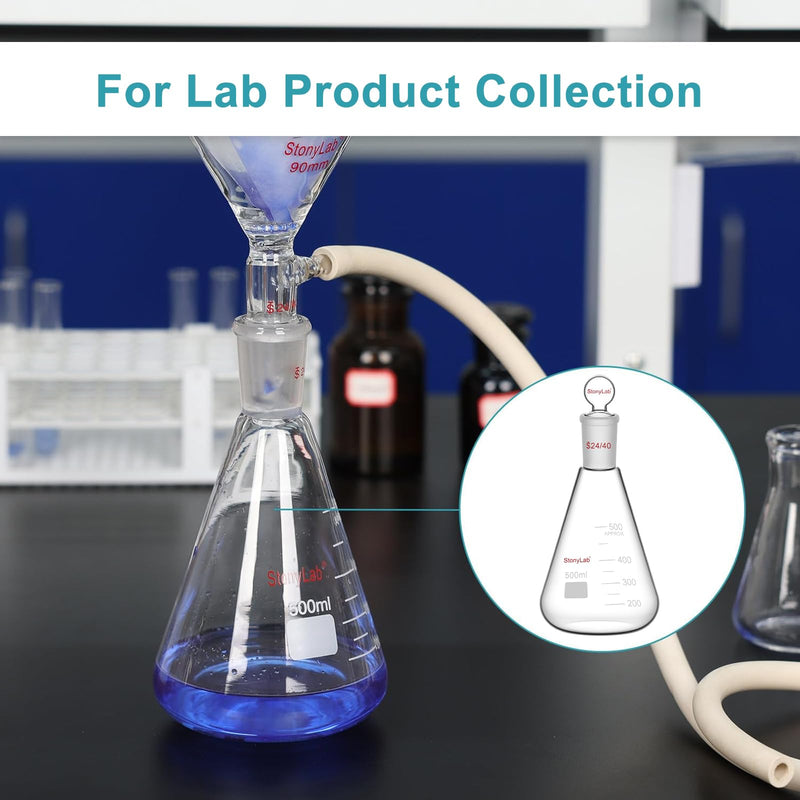 stonylab Glass 24/40 Erlenmeyer Flask with Stopper, 1000 ml Borosilicate Glass Heavy Wall Flask with 24/40 Standard Taper Outer Joint and Glass Stopper
