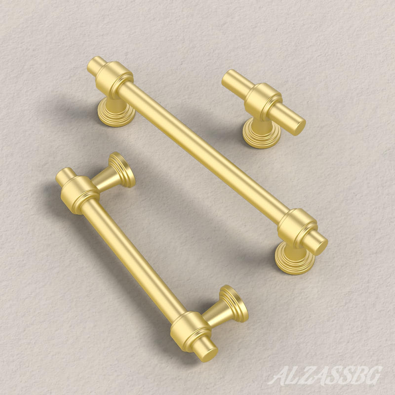 Alzassbg Brushed Gold Straight Bar Cabinet Knobs 10 Pack, AL6505MGP | Single Hole Knob, 2 Inch Length, Solid Metal Build, for Cabinets and Drawers Knob - 1.9"